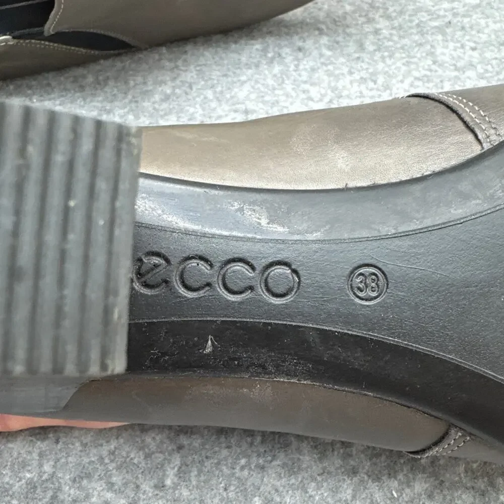 Ecco Shape 55 Taupe Leather Plateau Stack Heel Slip On Ankle Bootie Women 38/7.5